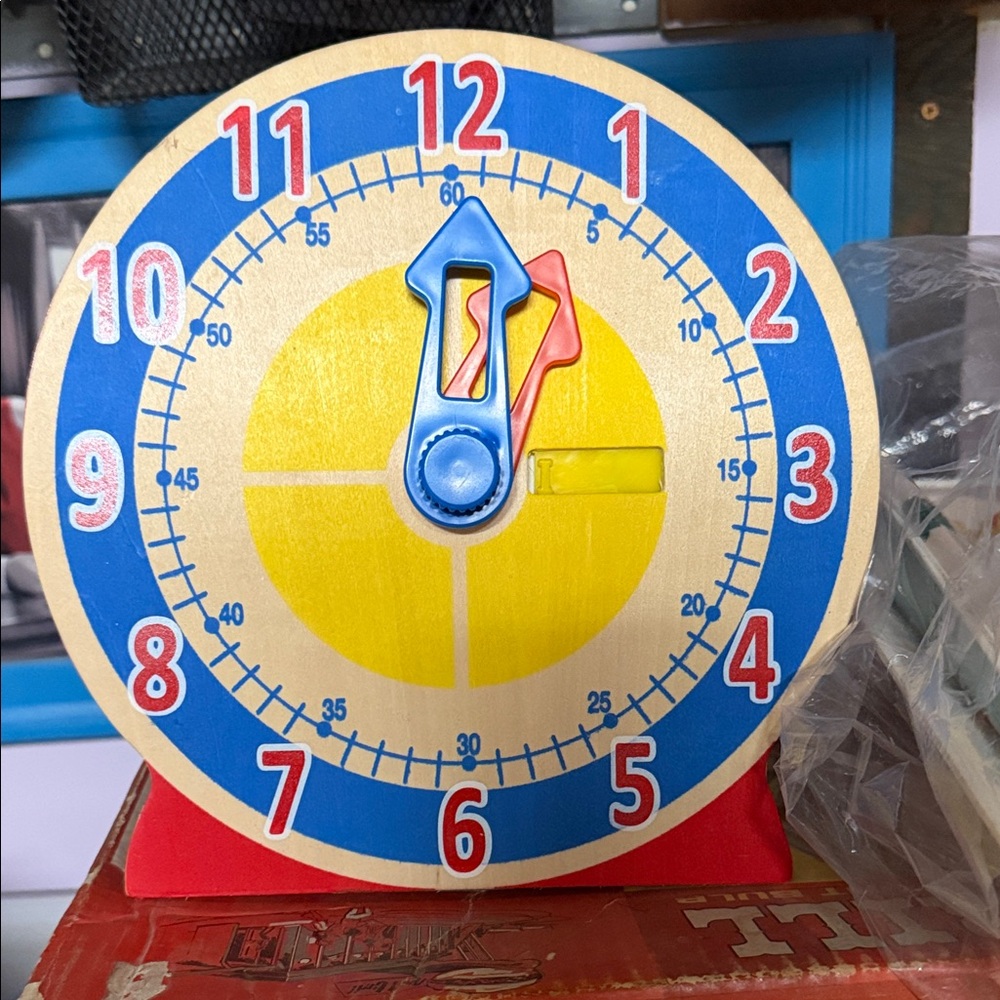 Melissa & Doug Wooden Teaching Clock Toy - Blue & Yellow